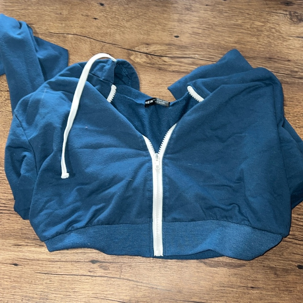blue shein cropped hoodie